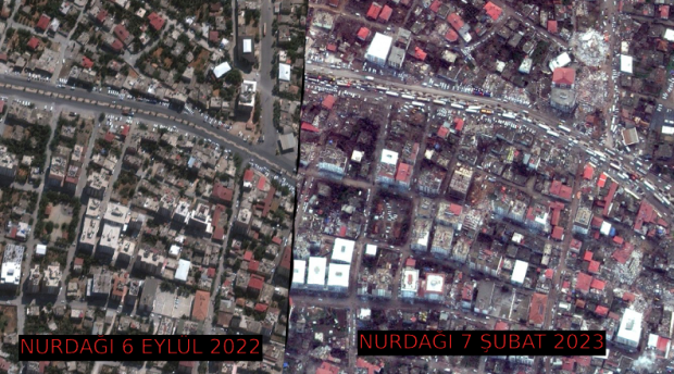 Kahramanmaraş merkezli depremlerin yarattığı yıkım uydudan görüntülendi