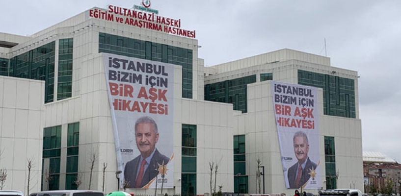 Araştırma hastanesine Binali Yıldırım'ın afişleri asıldı Araştırma hastanesine Binali Yıldırım'ın afişleri asıldı