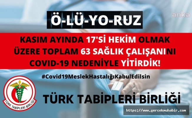 Kasım'da 63 sağlık emekçisi hayatını kaybetti