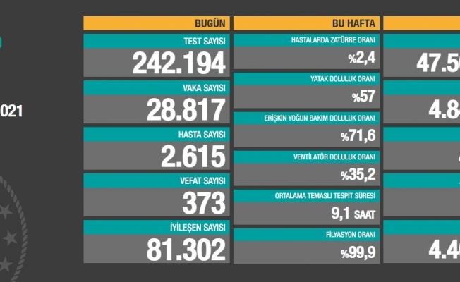 Koronavirüste vaka sayısı 28 bin 817 yeni vaka