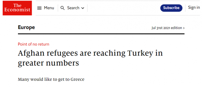 The Economist: "Daha çok sayıda Afgan göçmen Türkiye'ye ulaşıyor"