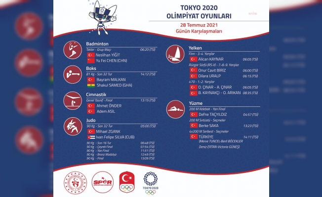 Tokyo Olimpiyatları'nda milli sporcular yarın 6 branşta yarışacak