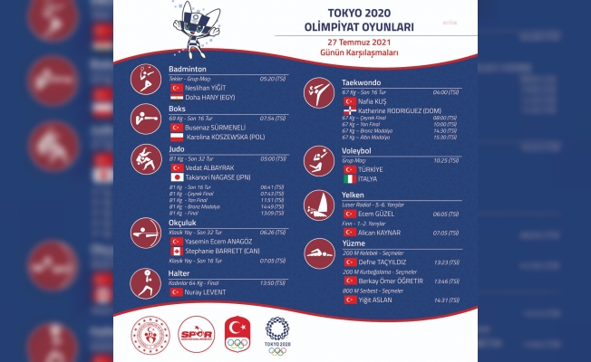 Tokyo Olimpiyatları'nda milli sporcular yarın 9 branşta yarışacak