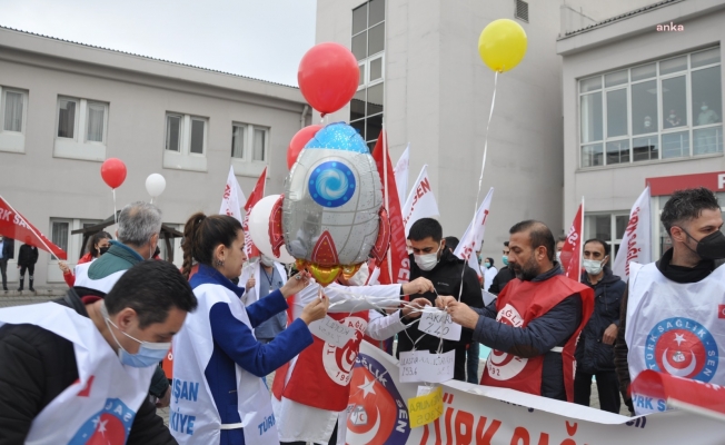 Türk Sağlık Sen, balon roket uçurdu eylem yaptı: "Zamlar memurun yarasına merhem olmaz"