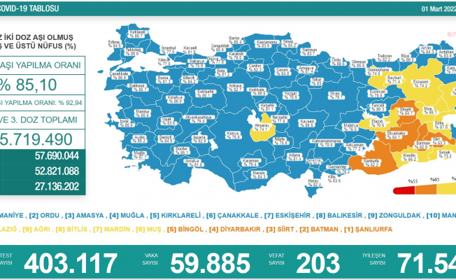 Koronavirüs nedeniyle 203 kişi daha yaşamını yitirdi