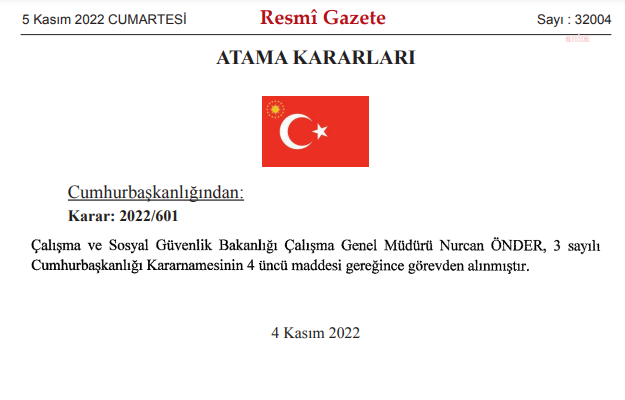 Çalışma ve Sosyal Güvenlik Bakanlığı Çalışma Genel Müdürü görevden alındı