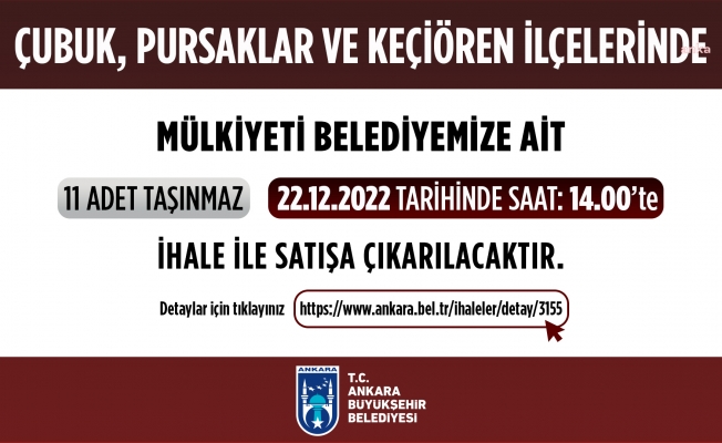 Ankara Büyükşehir, 11 adet arsayı ihale yoluyla satışa çıkaracak