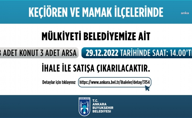 Ankara Büyükşehir Belediyesi, 11 taşınmazı ihale yoluyla satışa çıkarıyor