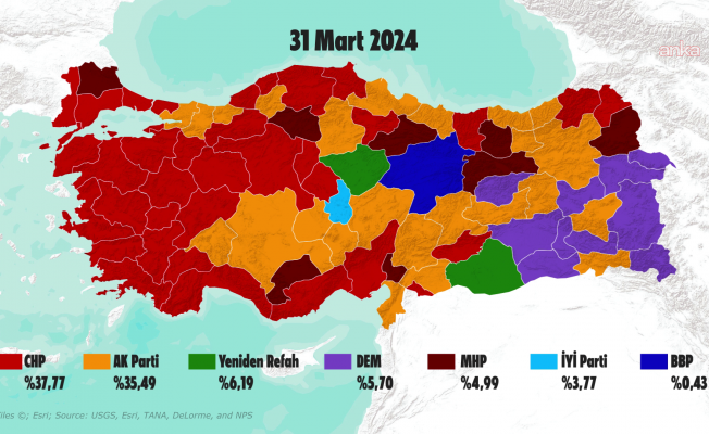 31 Mart 2024’te oluşan "kırmızı ağırlıklı" harita değişti: 37 ilde belediyeyi yöneten parti değişti