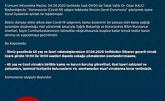 Tokat'ta 65 Yaş Ve Üstüne Sokağa Çıkma Kısıtlaması!