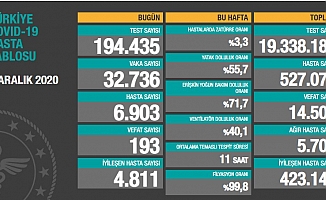 Türkiye'de koronavirüsten 193 kişi daha hayatını kaybetti