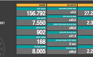 Türkiye'de koronavirüsten 168 kişi daha hayatını kaybetti